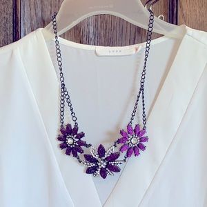 Large purple & rhinestone flowered necklace